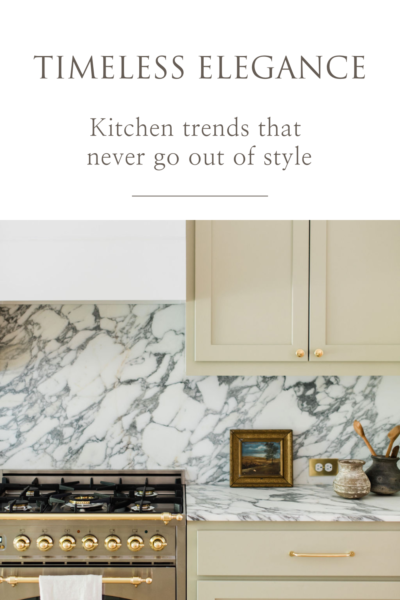 Image of kitchen with taupe cabinets gold hardware and marble backsplash