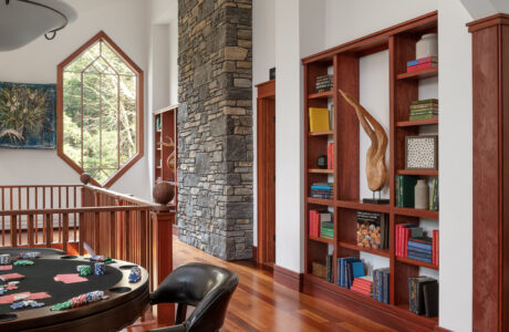 Styled bookcases with books and accessories